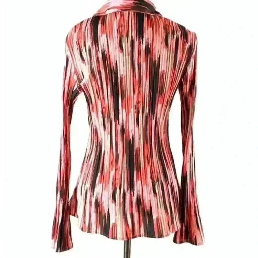 Apt 9 Top M Striped Button Down Scrunched Career - image 5